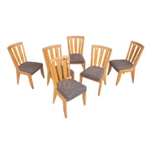 Série de six chaises vintage en chêne clair, Guillerme et Chambron