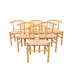 Série De Six Chaises Scandinaves, En Bois Naturel Et Corde, Erik Ole Jorgensen, Kvist éditeur.
