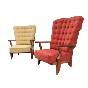 Suite De 2 Fauteuils Repos Vintage En Chêne Guillerme Et Chambron