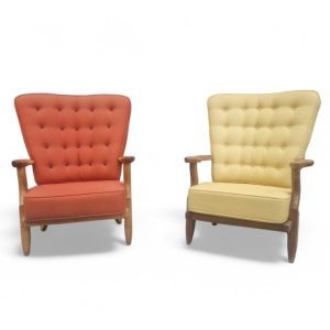 Set De 2 Fauteuils Vintage En Chêne Massif, Guillerme Et Chambron