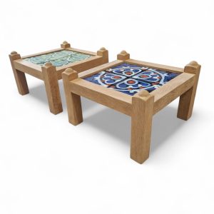 Paire De Tables d'Appoint En Chêne Clair, Guillerme Et Chambron, Céramiques Danikowski