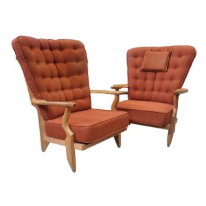 Set de 2 fauteuils "repos" en chêne clair, Guillerme et Chambron