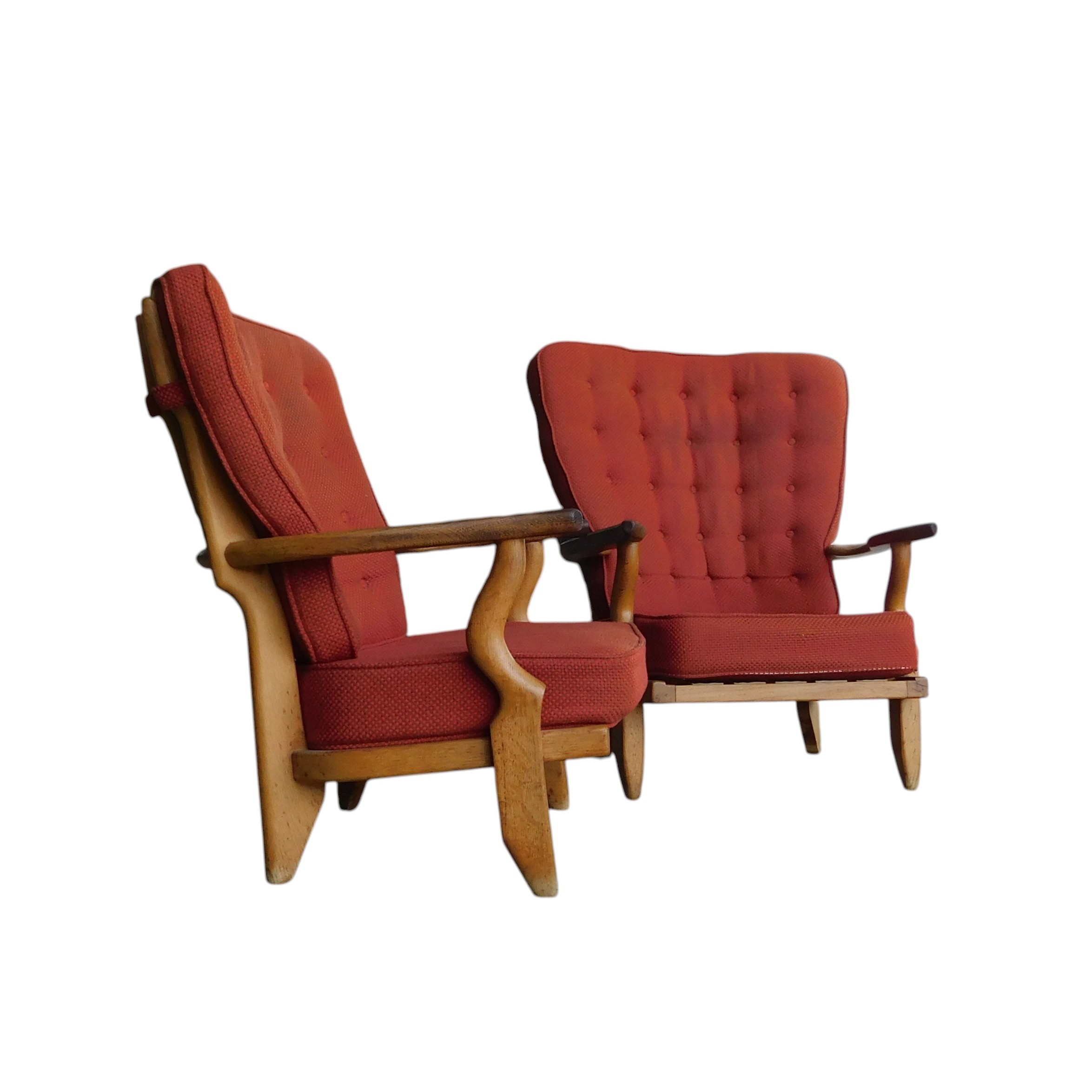 Set de 2 fauteuils "repos" en chêne clair, Guillerme et Chambron