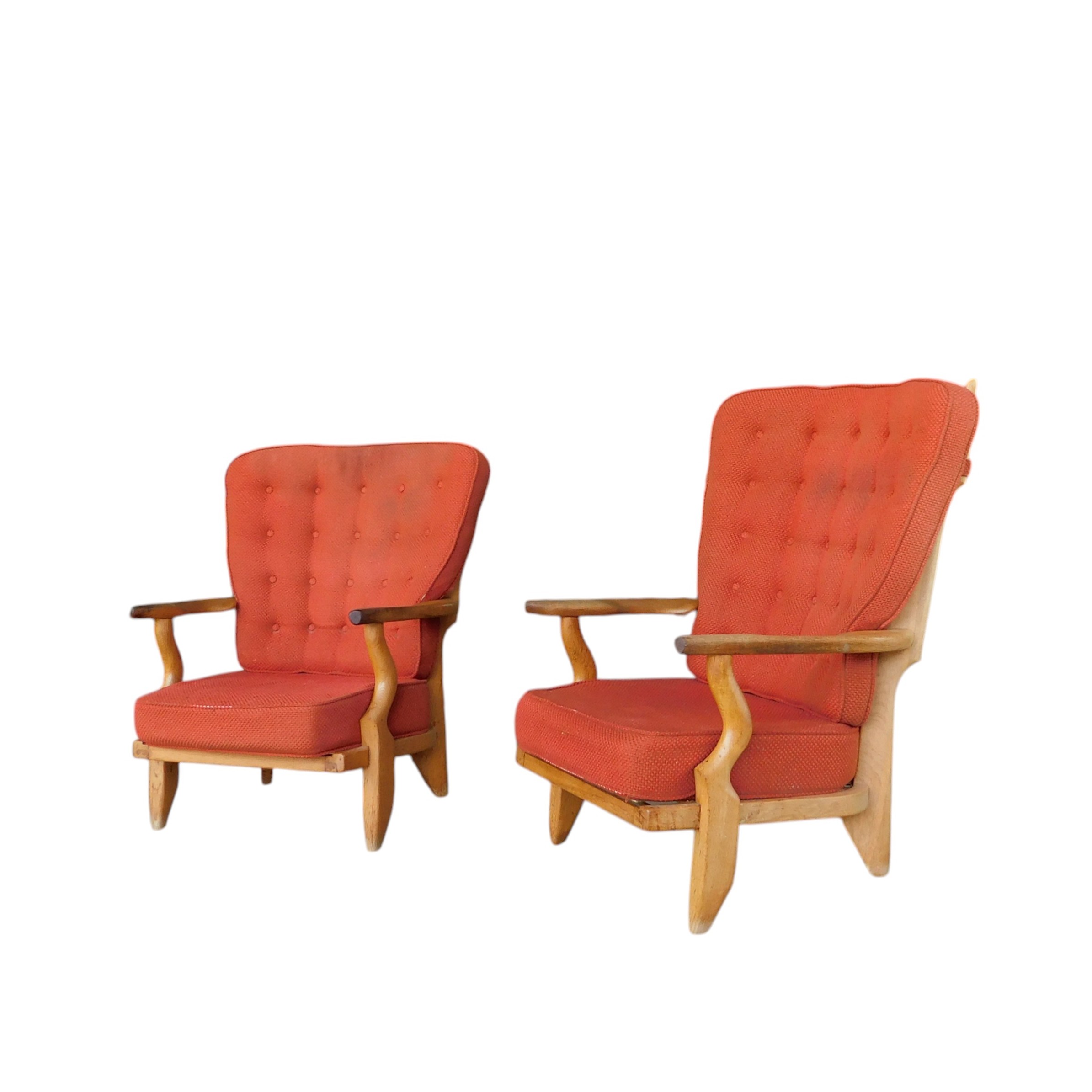 Set de 2 fauteuils "repos" en chêne clair, Guillerme et Chambron