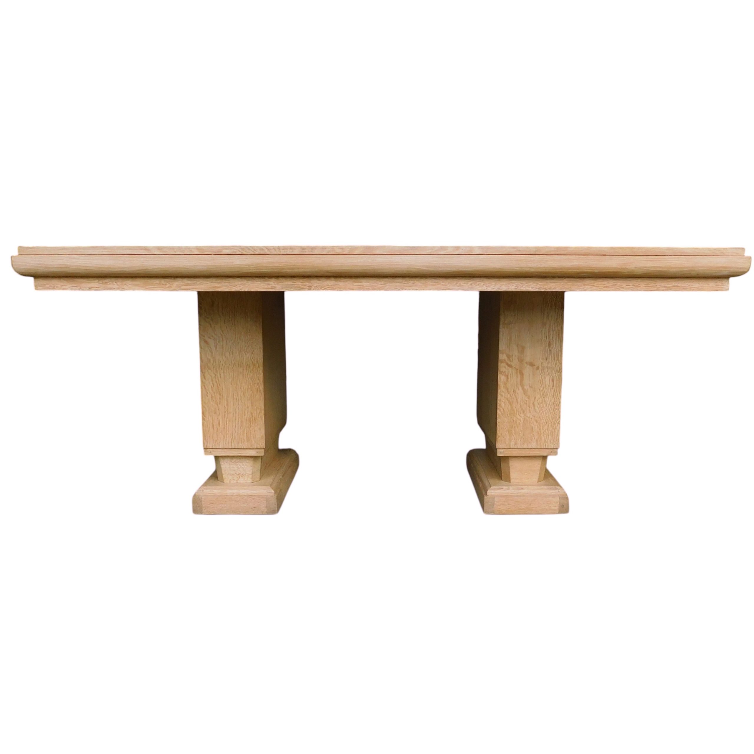 Table à manger 1940, en chêne clair et marqueterie