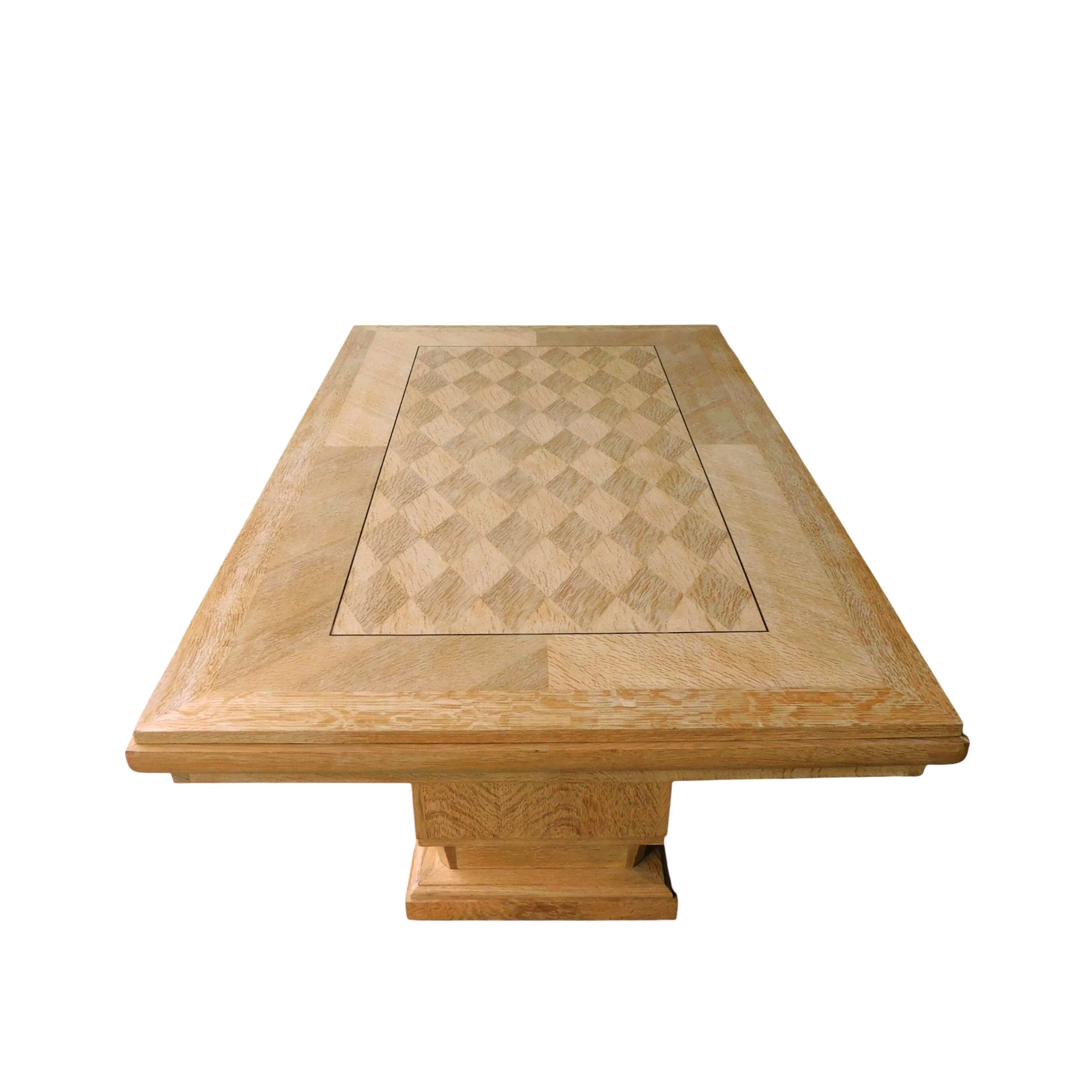 Table à manger 1940, en chêne clair et marqueterie