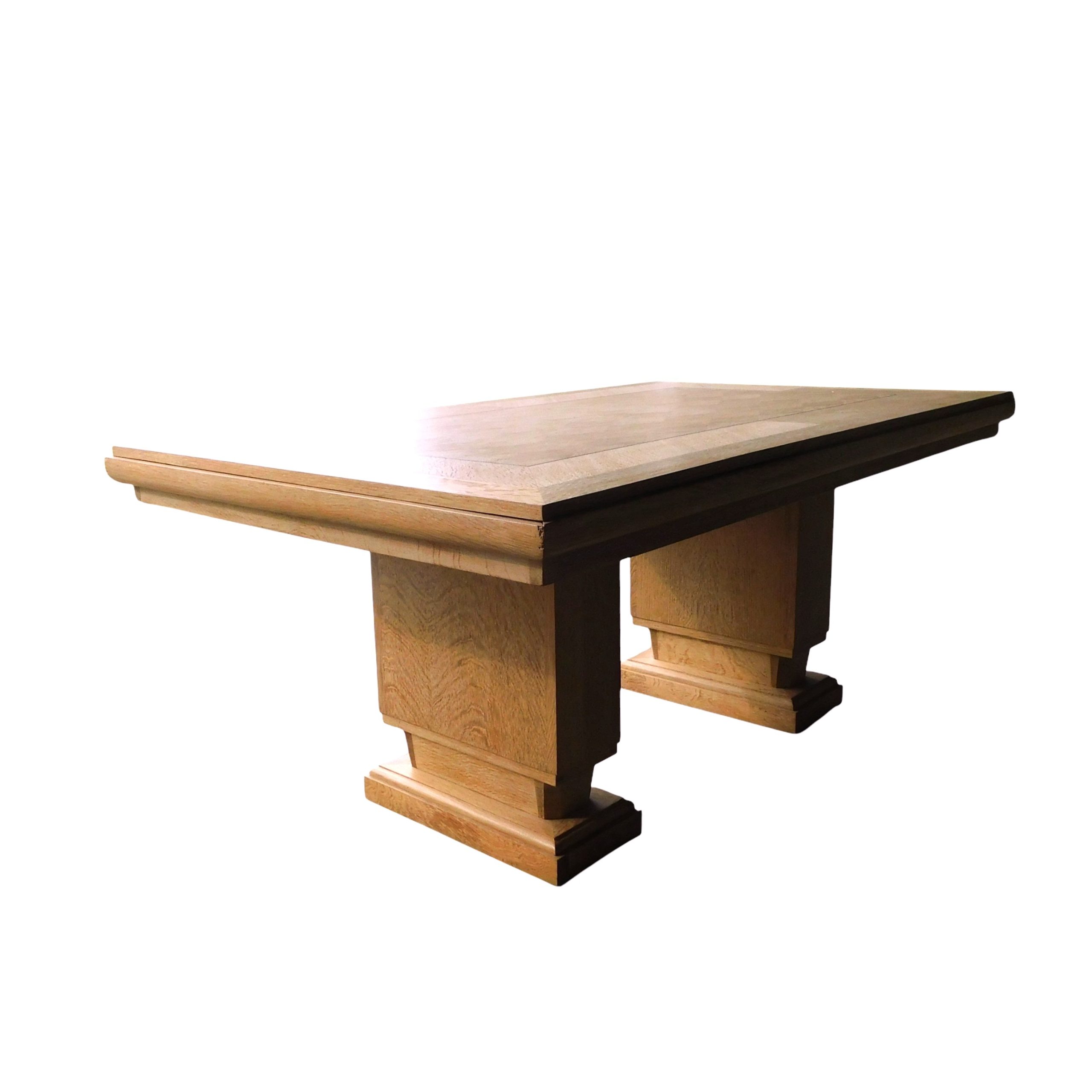 Table à manger 1940, en chêne clair et marqueterie