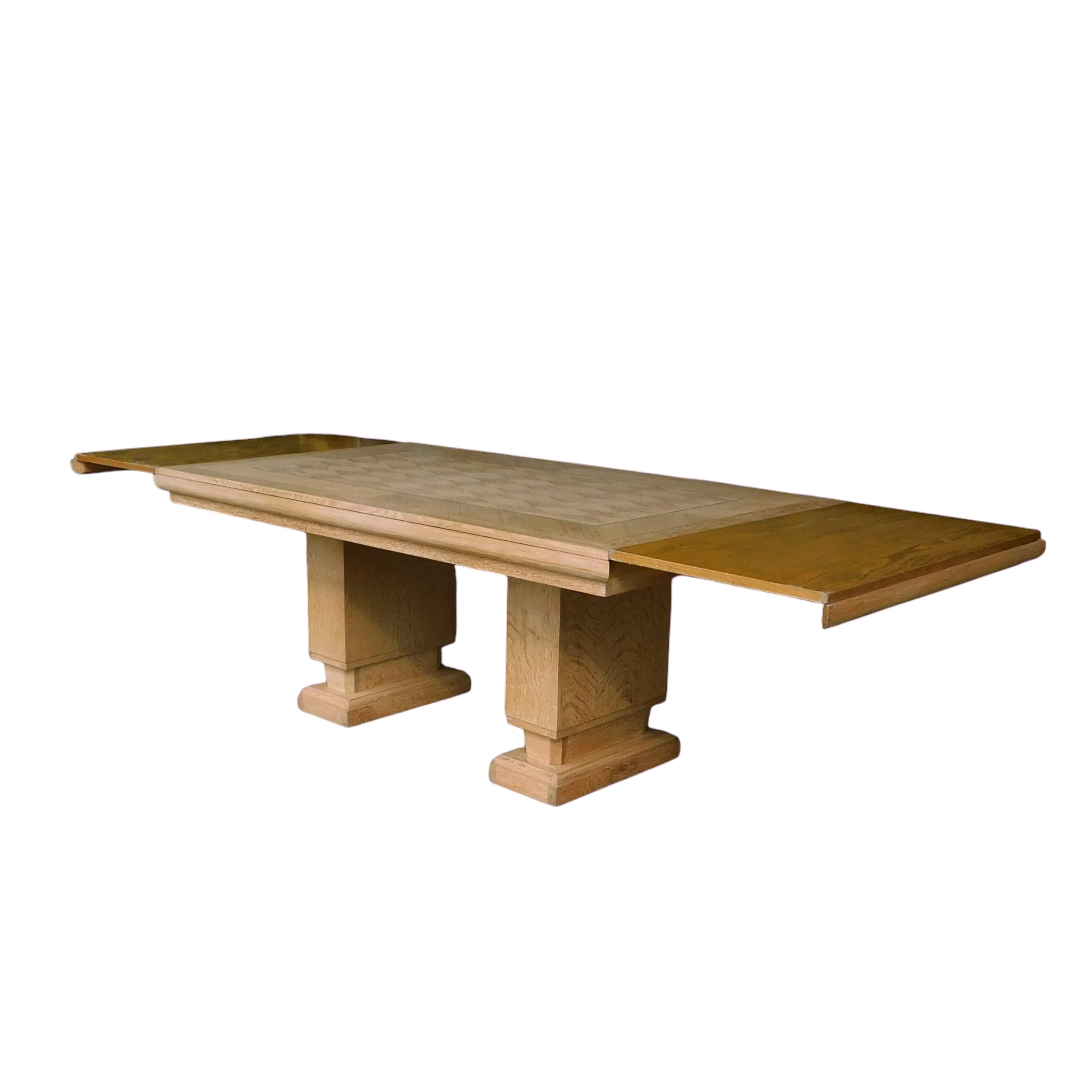 Table à manger 1940, en chêne clair et marqueterie
