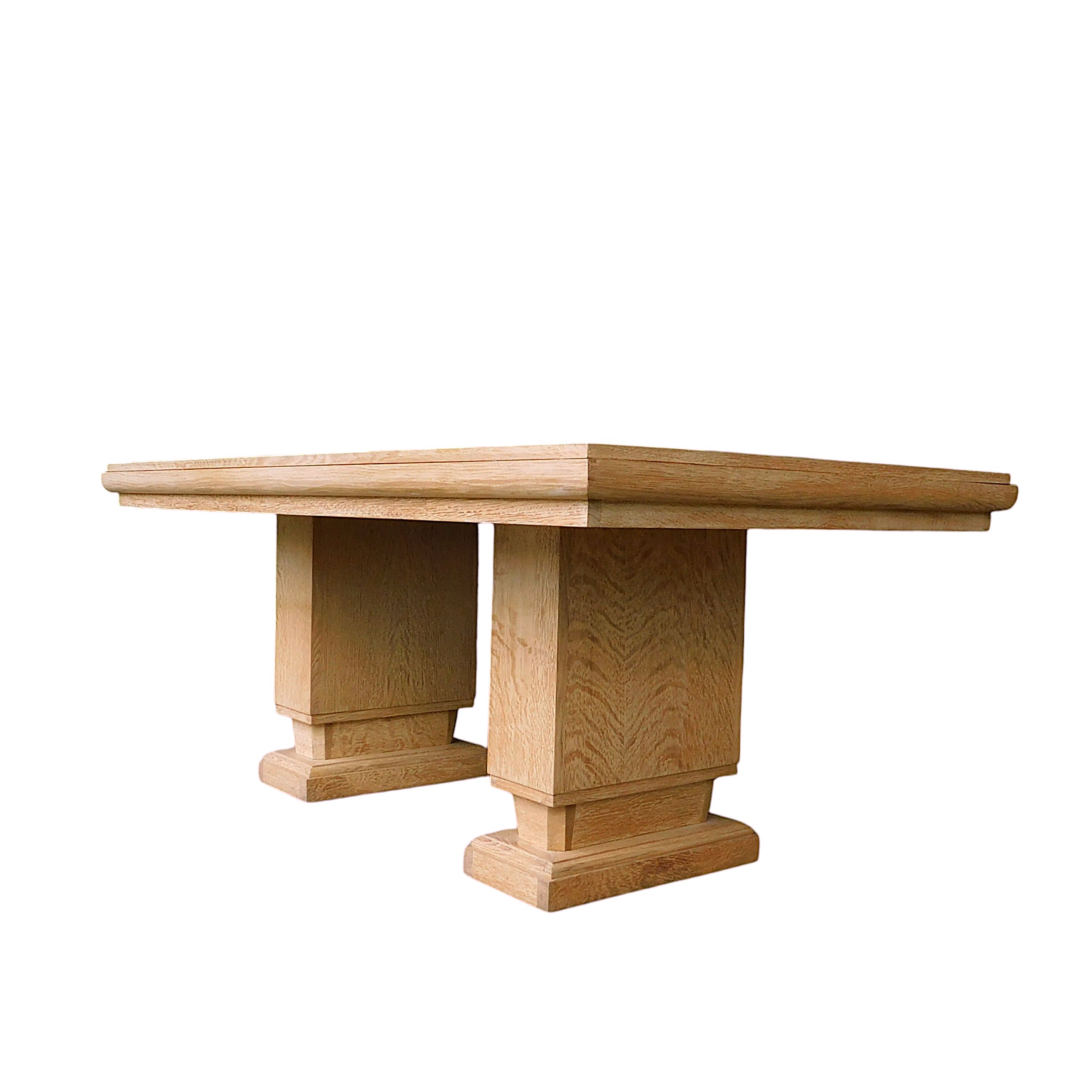 Table à manger 1940, en chêne clair et marqueterie